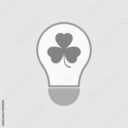 Isolated line art light bulb icon with a clover