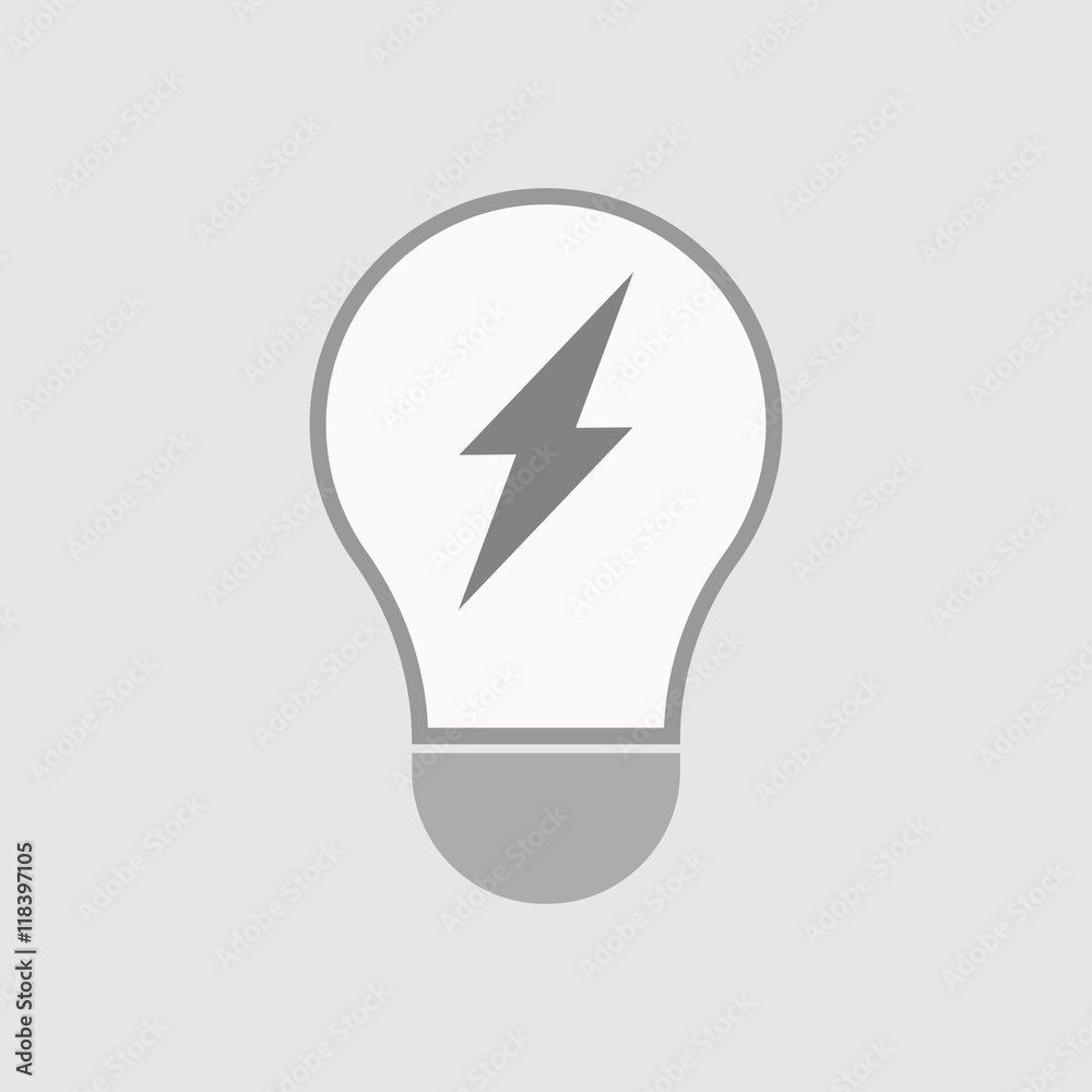 Isolated line art light bulb icon with a lightning Isolated line art light bulb icon with a lightning