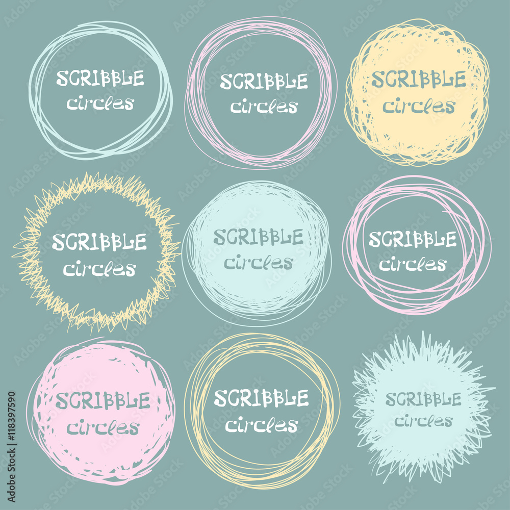 Set of bright hand-drawn scribble circles for your design. Vector Set of bright hand-drawn scribble circles for your design. Vector