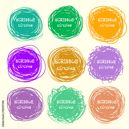 Set of bright hand-drawn scribble circles for your design. Vector