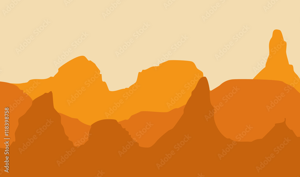 Landscape with hills in shades of orange