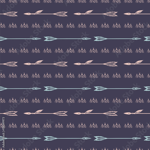 Hand drawn arrows seamless pattern. Boho style vector background