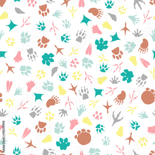 Colorful animal footprints seamless pattern. Vector illustration