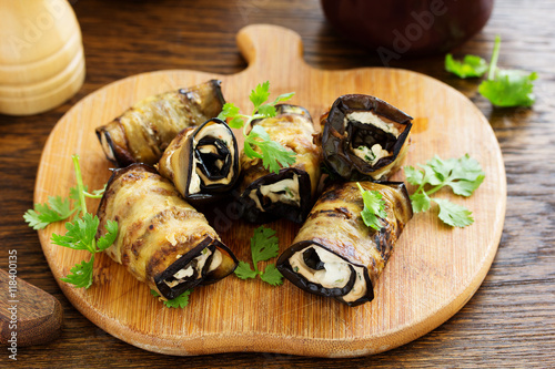 Eggplant rolls with cheese. Georgian cuisine.