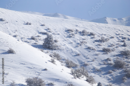 Snowy mountainside in winter