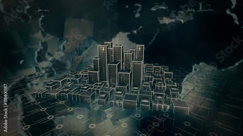 Simple city rotating into the Globe World. Loop animation.