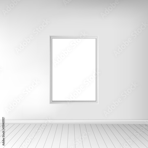 A spacious empty white room with a picture on the wall. Monochrome interior. In use for your design project. Vector illustration