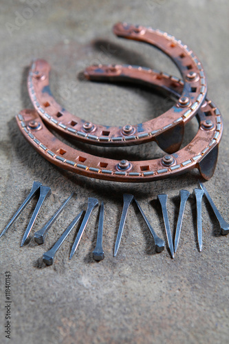 Fototapeta Naklejka Na Ścianę i Meble -  Horseshoe with nails