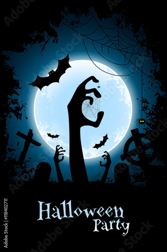 Halloween Zombie Party Poster. Holiday Card.