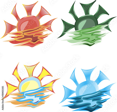 Set of Sun icons isolated on white background