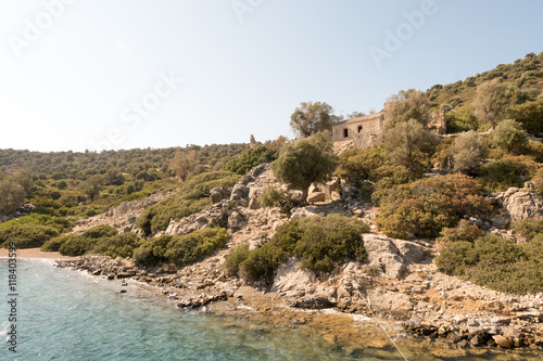 Byzantine church and monastery with mosaic in Aegean sea, Turkey