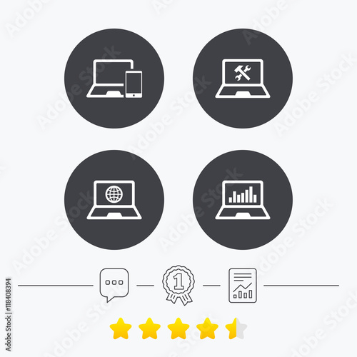 Notebook laptop pc icons. Repair fix service.