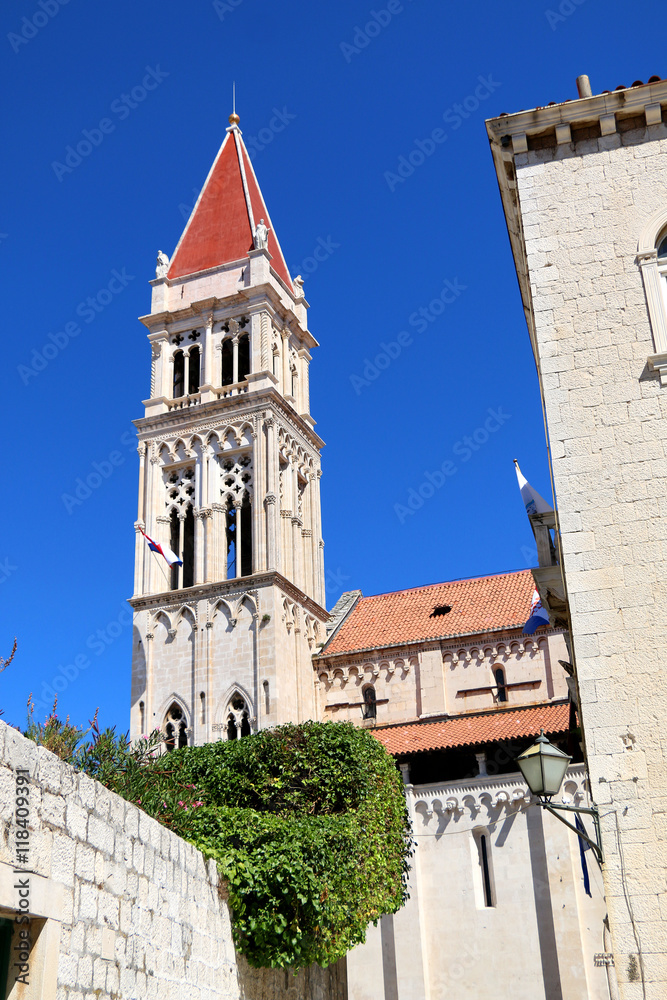 The Cathedral of St. Lawrence - landmark in Trogir, Croatia. Trogir is popular travel location and UNESCO World Heritage Site.