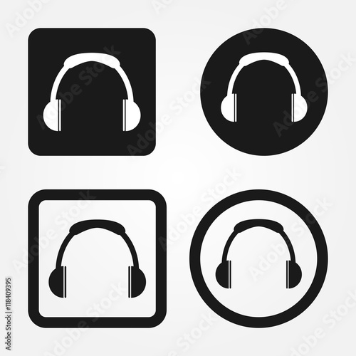 Set of web buttons with headphones icon. Round and square elements. Isolated.