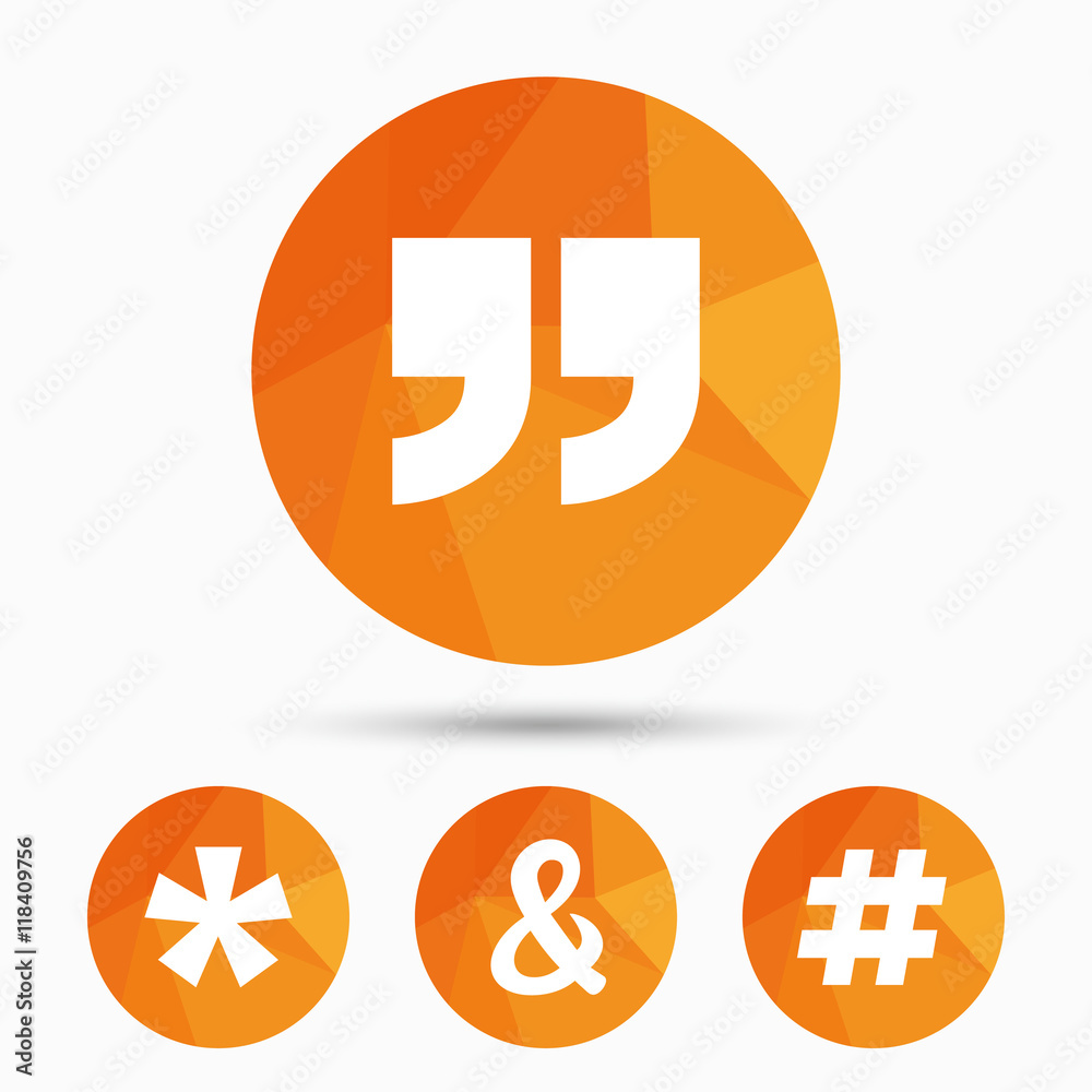 Fototapeta premium Quote, asterisk footnote icons. Hashtag symbol.