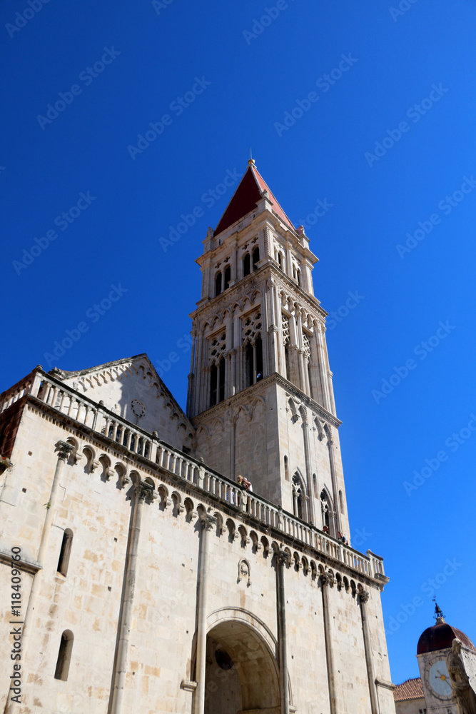 The Cathedral of St. Lawrence - landmark in Trogir, Croatia. Trogir is popular travel location and UNESCO World Heritage Site.