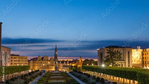 Time lapse from Mont des Arts in Brussels at sunset. Belgium capital