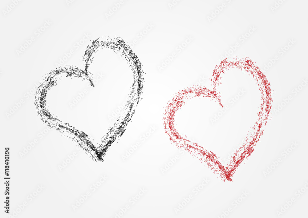 Abstract heart silhouette composed of particles. Black and red element. Isolated. Abstract heart silhouette composed of particles. Black and red element. Isolated.
