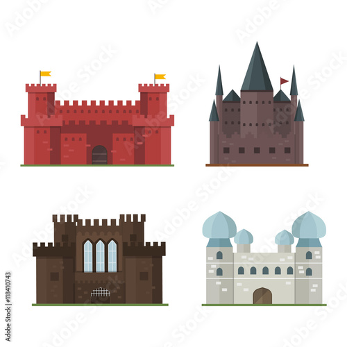 Cartoon fairy tale castle tower icon. Cute cartoon castle architecture. Vector illustration fantasy house fairytale medieval castle. Kingstone cartoon castle cartoon stronghold design fable isolated.