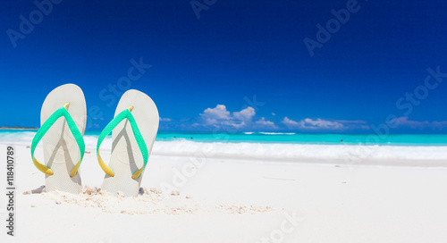 Colorful flip flops on the tropical beach in Cayo Largo, Cuba