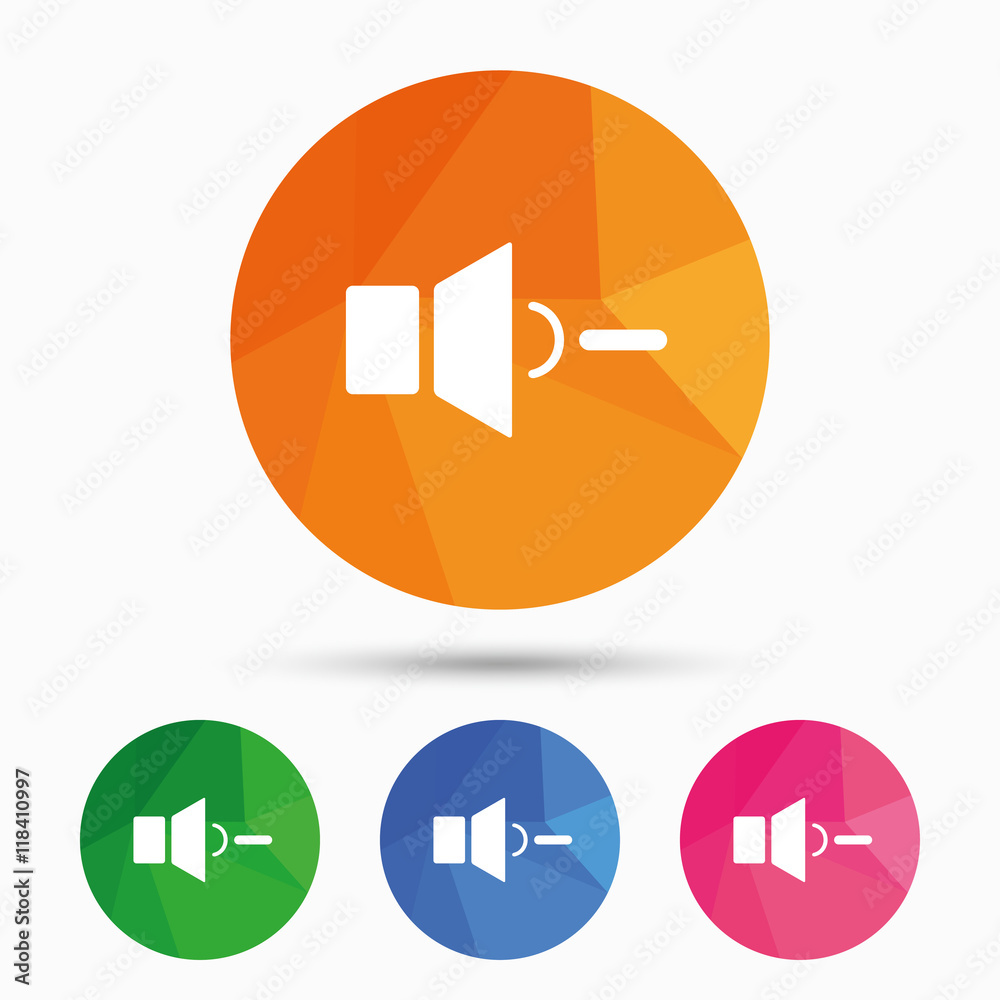 Speaker low volume sign icon. Sound symbol. Speaker low volume sign icon. Sound symbol.