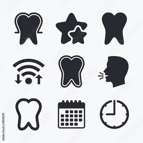 Tooth enamel protection icons. Dental care signs