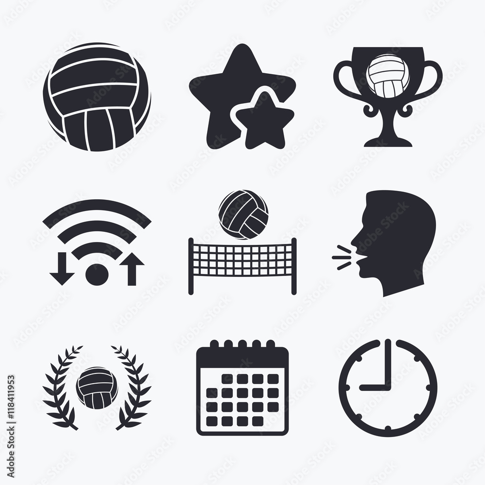 Volleyball and net icons. Winner award cup. Volleyball and net icons. Winner award cup.