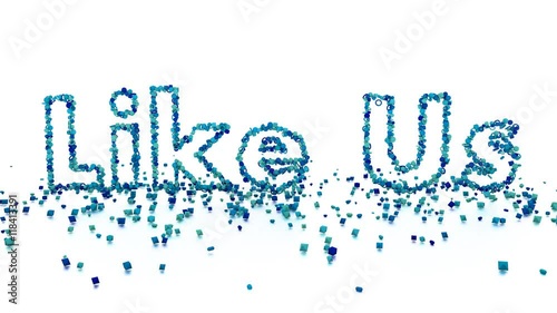 like us social text 3d letters animation on white background
