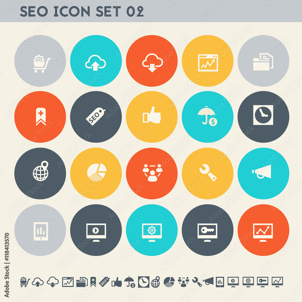SEO icons, set 2. Multicolored square flat buttons SEO icons, set 2. Multicolored square flat buttons
