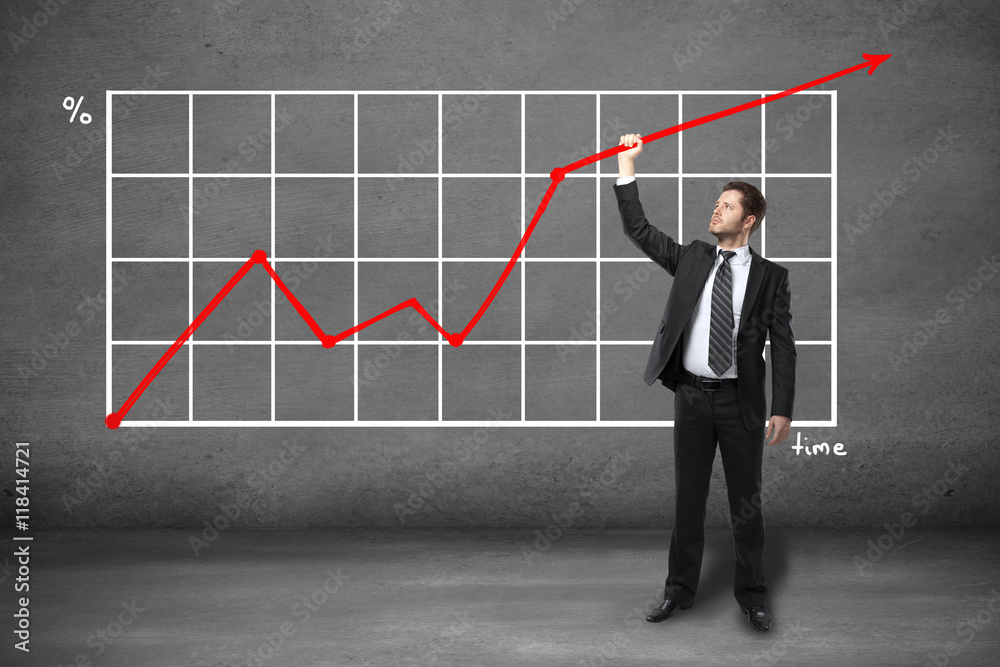 Man holding chart arrow Man holding chart arrow
