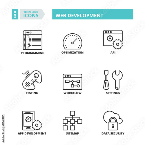 Thin line icons. Web development