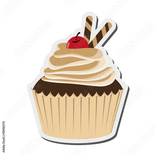 flat design decorated cupcake with cherry icon vector illustration