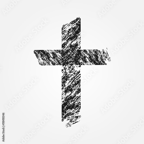 Grunge Christian cross. Isolated. Uneven brush.