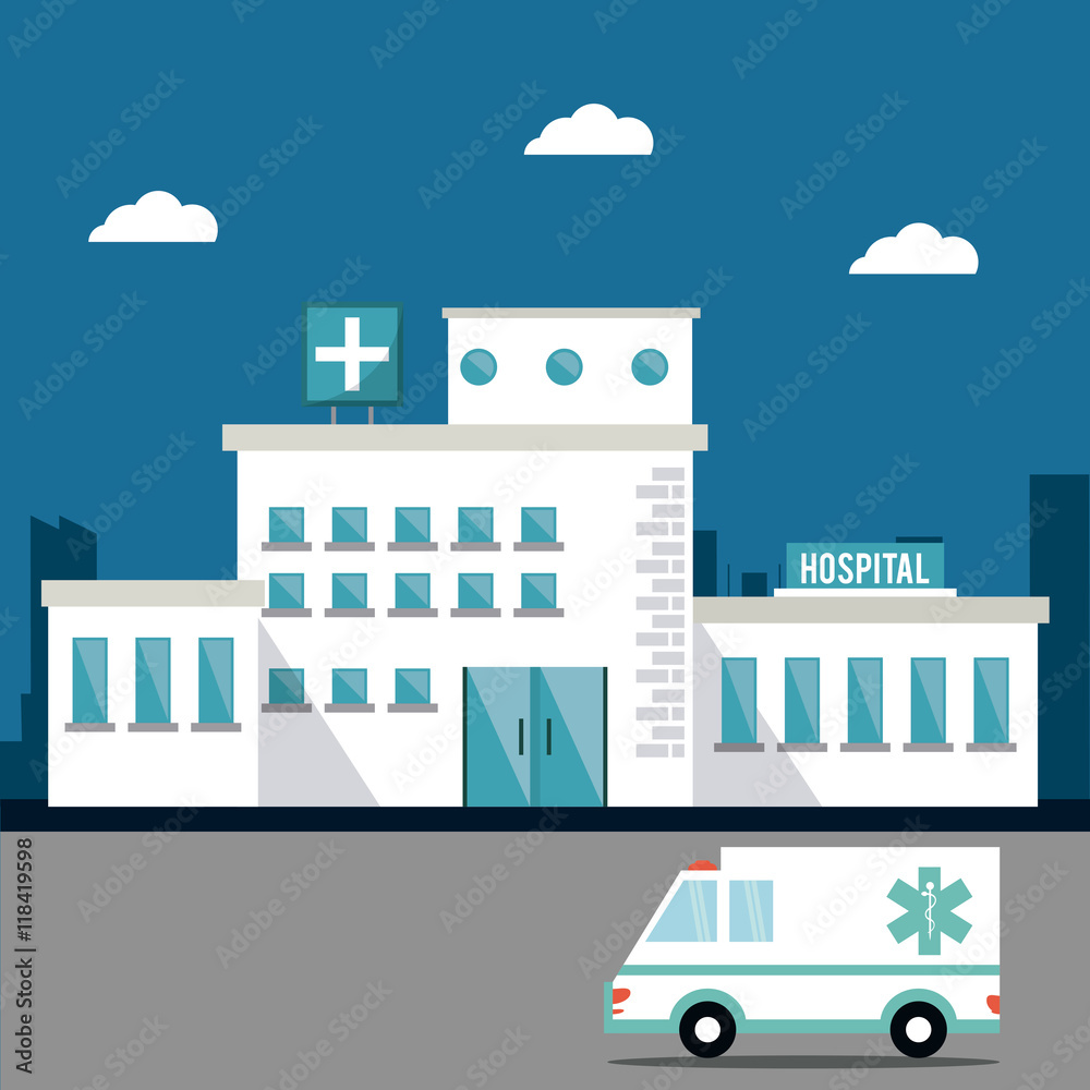 hospita ambulancel building clinic medical health care icon. Colorful design. Vector illustration