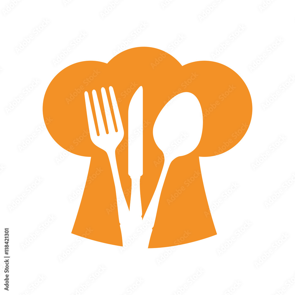 hat chef silverware spoon fork knife silhouette vector illustration