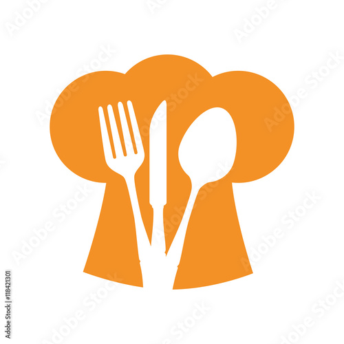 hat chef silverware spoon fork knife silhouette vector illustration isolated 