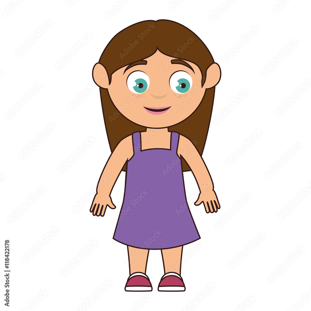 girl kid child happy cute hair smiling cartoon vector illustration isolated