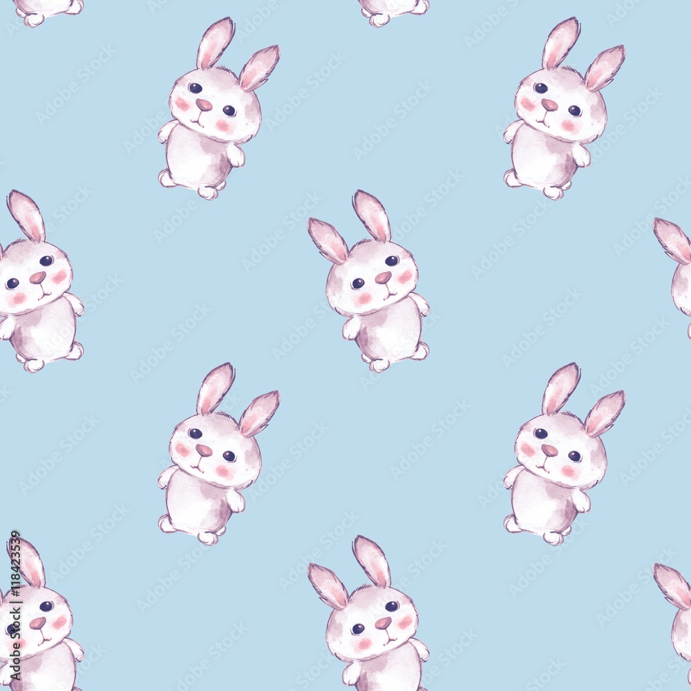 Background with rabbits 3. Seamless pattern with cartoon animals. Watercolor painting Background with rabbits 3. Seamless pattern with cartoon animals. Watercolor painting