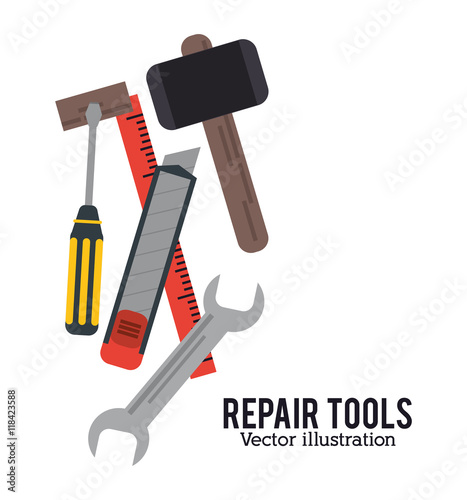 hammer wrench screwdriver ruler repair tools construction icon. Colorful design. Vector illustration