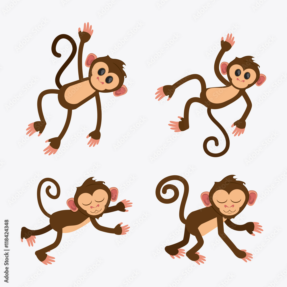 Fototapeta premium monkey cartoon animal ape icon set. Colorful design. Vector illustration
