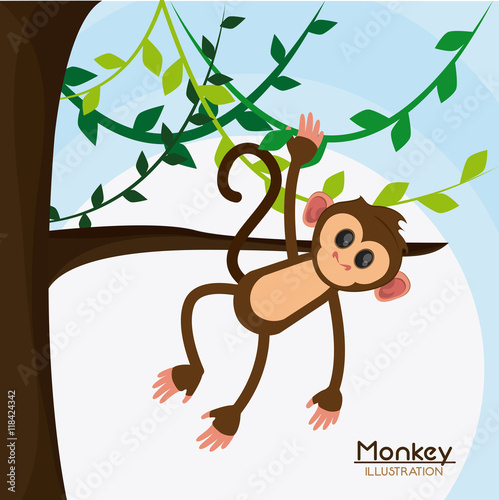 tree leaves monkey cartoon animal ape icon. Colorful design. Vector illustration