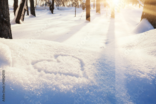 Shape of heart on the snow