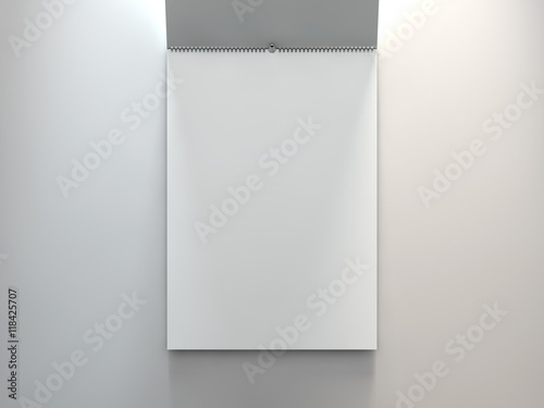 calendar on a grey wall. 3d rendering