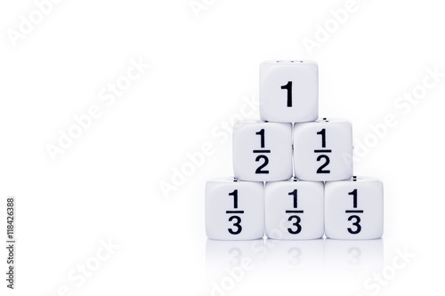 Φωτογραφία White fraction dices on white background