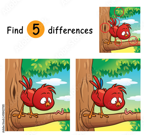 Vector Illustration of Game for children find differences - Bird