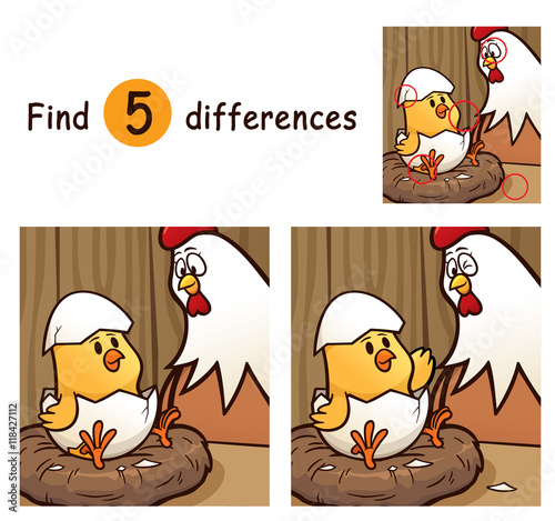Vector Illustration of Game for children find differences - Chick