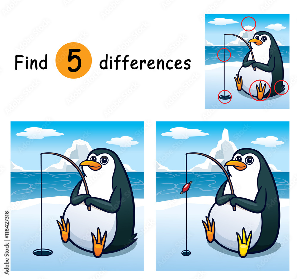 Obraz premium Vector Illustration of Game for children find differences - Penguin