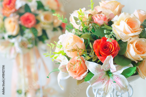 soft focus of artificial sweet color flower bouquet