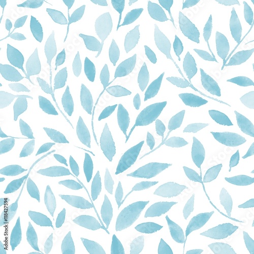 Bush. Watercolor branches and leaves. Seamless pattern 3