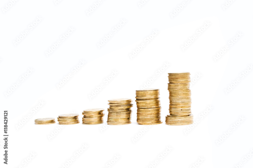 Coins step up isolated on white background Coins step up isolated on white background